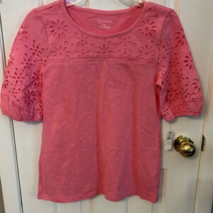 Talbots Coral Eyelet Short Sleeve Top